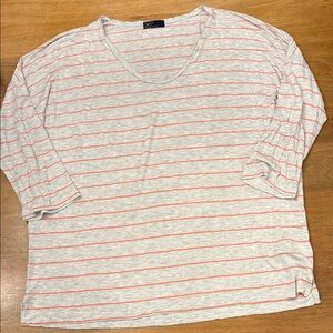 GAP XL Women's Light Gray & Coral Striped Scoop Neck Top